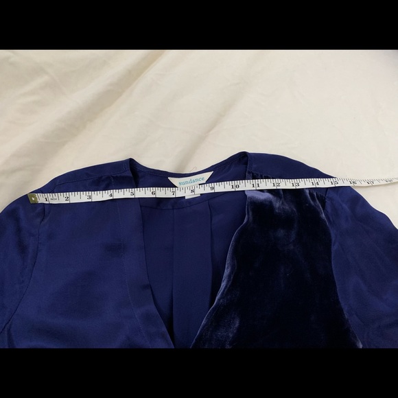 Sundance Blended Paths Navy Silk Velvet Faux Wrap Blouse - Picture 7 of 9